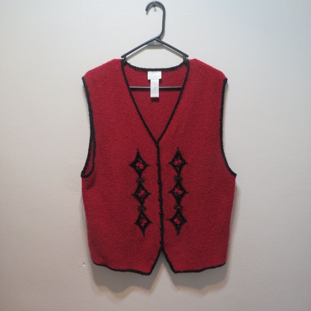 Vintage KORET Red/Black Sweater Vest Wool Blend Size Large